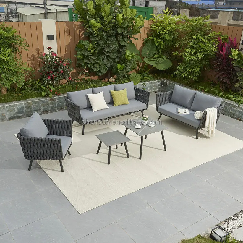 

Outdoor Grey Leather Sofa Set 5 Price Options Patio Rope Sofa for Hotels Living Rooms Villas Backyard Garden Sofa