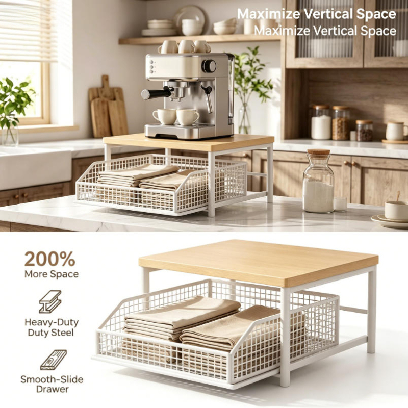  Multi Use Countertop Storage Shelf, 1PC Household Kitchen Organizer, Stable Rack for Microwave Oven Coffee Machine Spices Storag 