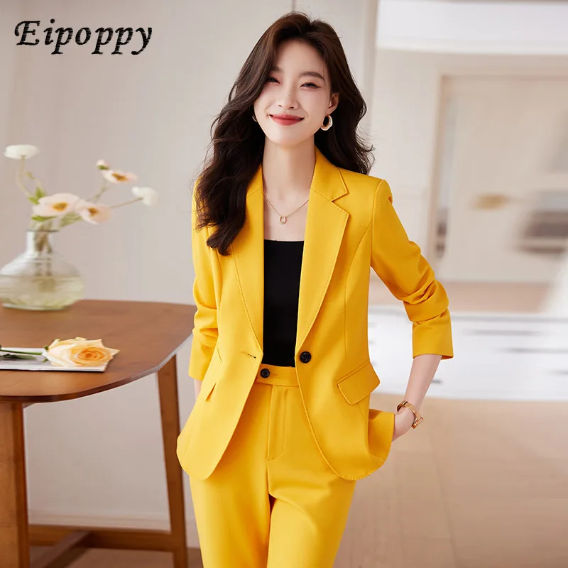 Blazer de Style Déesse Jaune pour Femme, Vêtement Formel, à la Mode, sur Mesure, Imbibé d'Affaires, Nouvelle Collection Automne