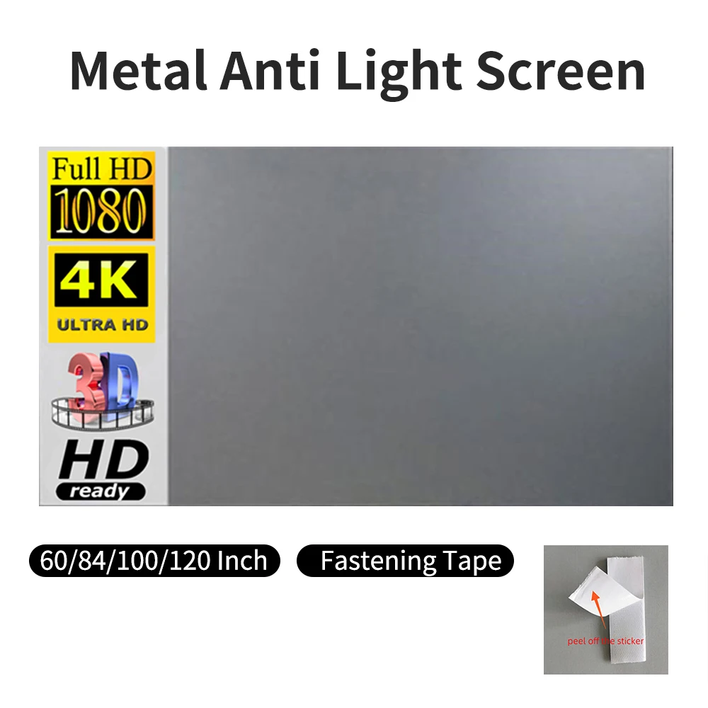 Portable Metal Projector Screen Anti Light Movie Screen 16:9 3D 4K 1080P HD Foldable Projection Screen Easy to Clean with