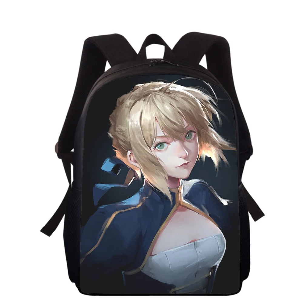 3D Print Anime Fate Saber Mochila para Crianças, sacos escolares primários para meninos e meninas, sacos de livros de 16"