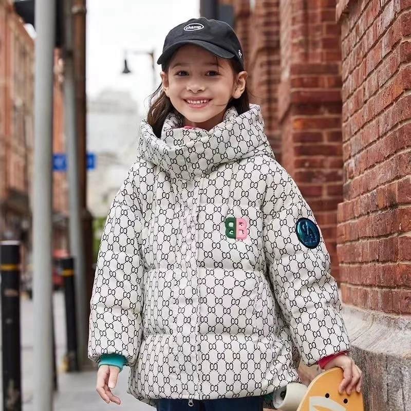 2024 Winter Children Down Jacket For Girls Plus Velvet Thicken Warm Hooded Baby Coat Jumpsuit For Girls 3-12Y Kid Girls Snowsuit