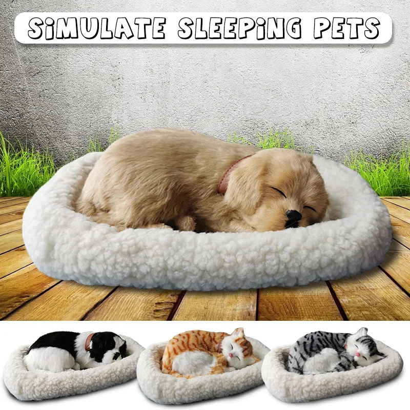 Breathing Cat Simulation Pet Model Ornaments Plush Sleeping Cat Home Dog Decoration Ornament Photography Props Crafts B-day Gift