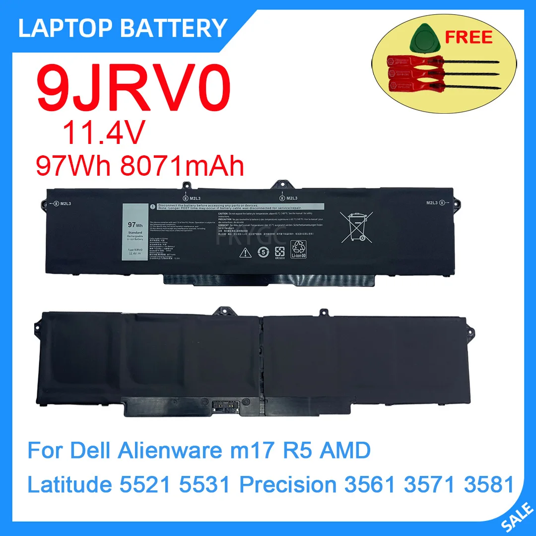 

Original New Laptop Battery 9JRV0 11.4V 97Wh 8071mAh For Dell Alienware m17 R5 AMD Latitude 5521 5531 Precision 3561 3571 3581