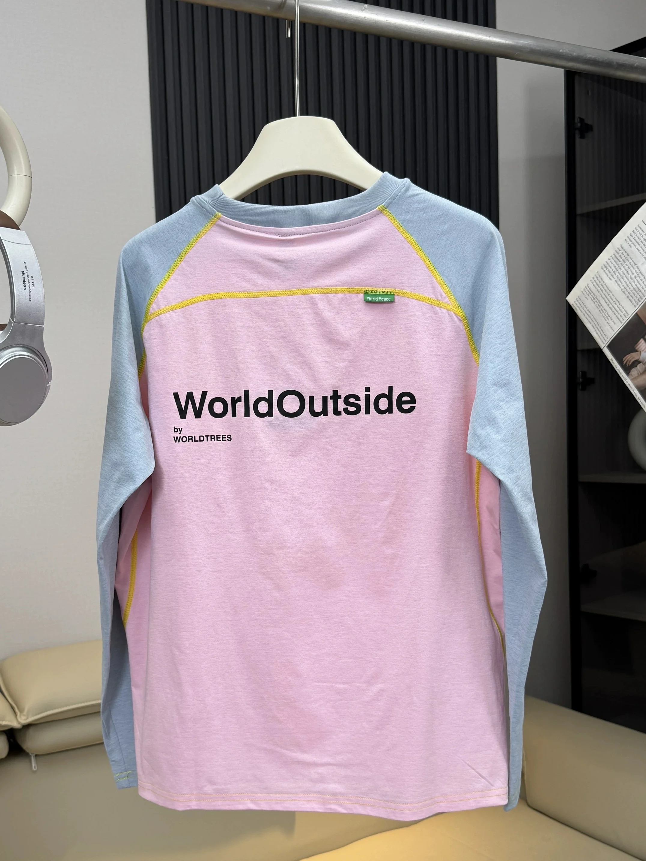 Long Sleeve Casual T-Shirt Color Block Letter Shoulder Insert Outdoor Leisure Top for Men And Women Breathable Skin-Friendly