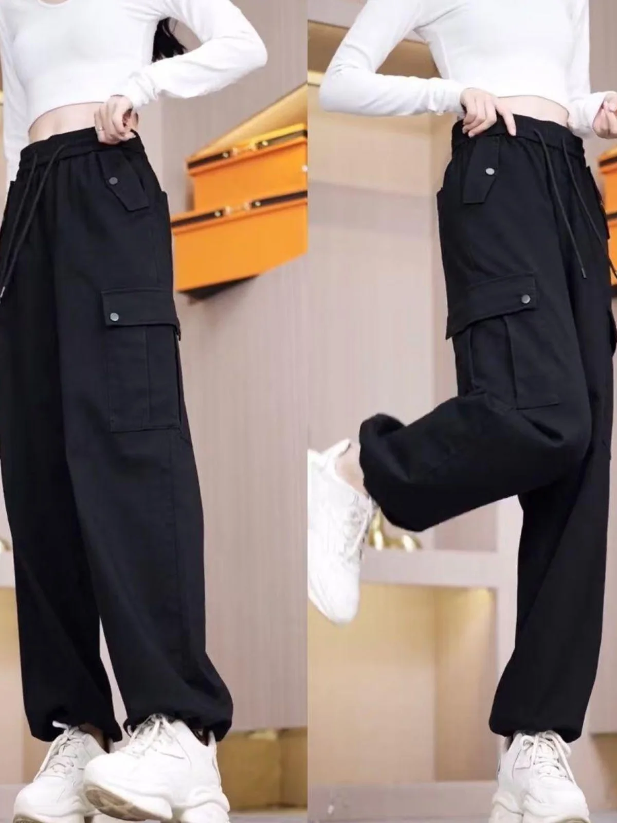 Calças de Trabalho Thiened Fce para Mulheres, Calças Casuais Esportivas, Novidade de Primavera e Outono, Grande Tamanho, Com Punhos, Versáteis