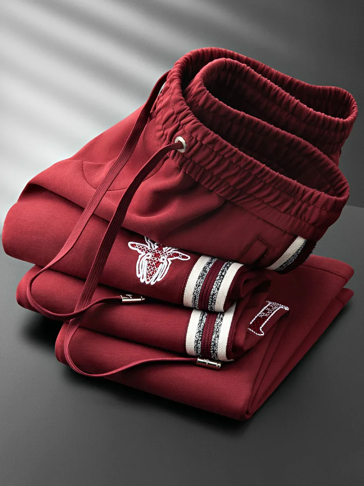 

Autumn Winter Color Block Embroidered Sweatpants Men's Straight Leg Wide Casual Space Cotton Sporty Trousers