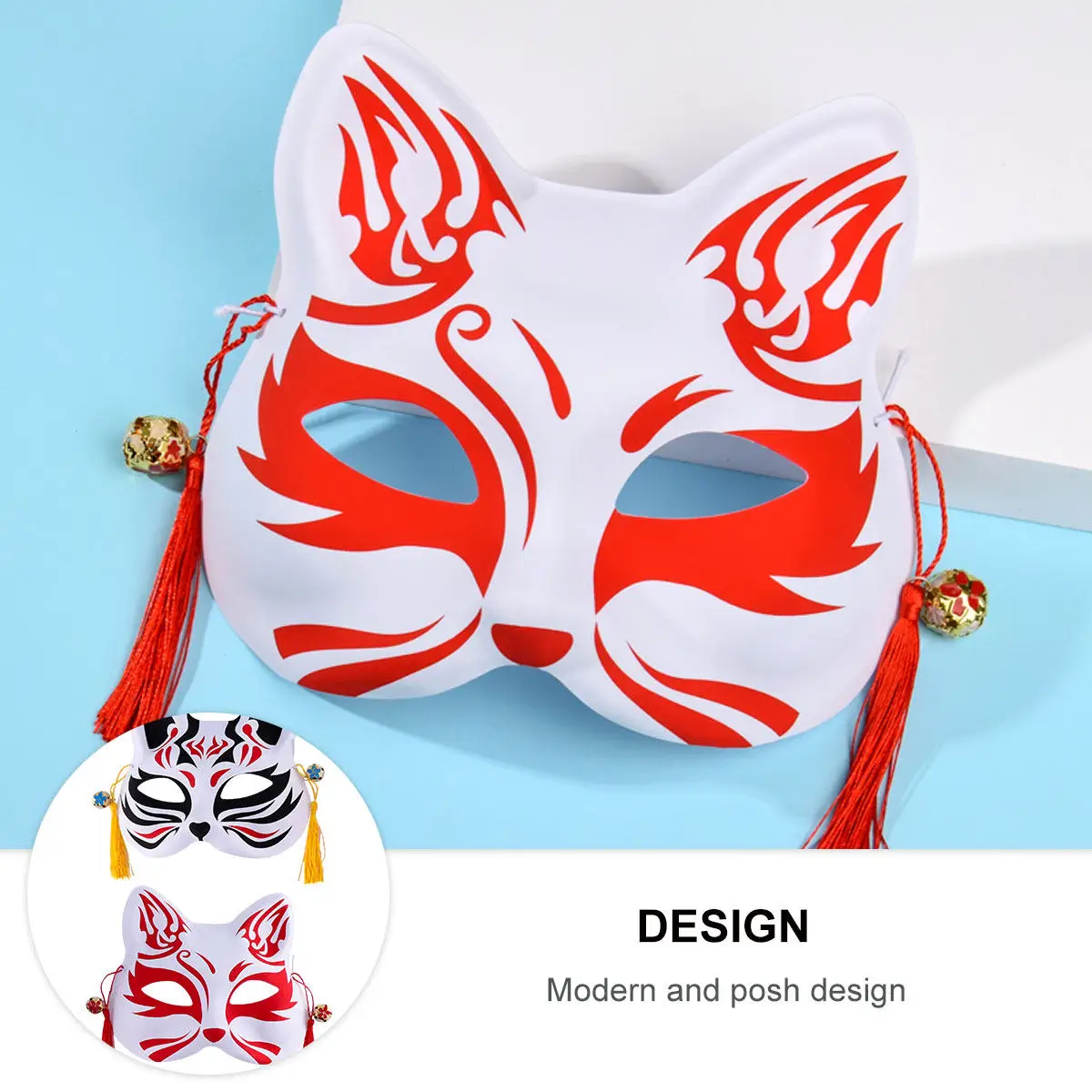 2Pcs Adorable Cat-Shaped Half Face Masks Red Pattern Cosplay Party Mask for Anime Fans Masquerade Accessory Ball Birthday