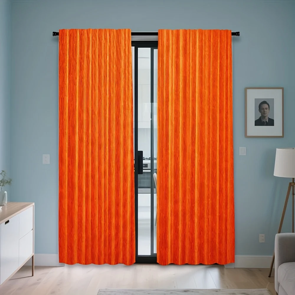 Modern Bright Orange Autumn Window Curtains 2-Piece Set Two-Dimensional Flat Style Semi-Blackout Privacy Fabric for Living Room