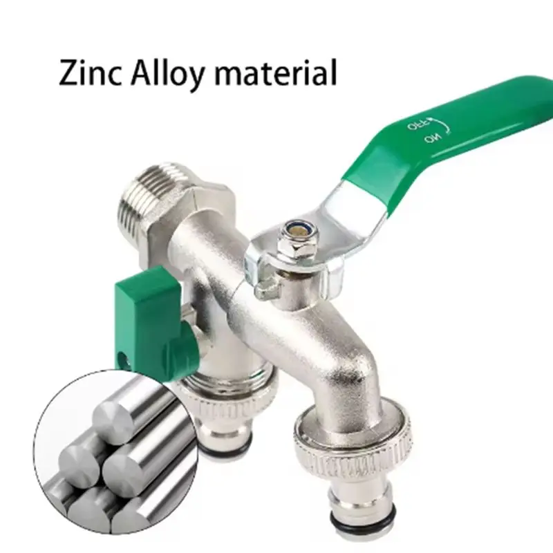 ABGE-Dual Control Alloy Garden Faucet Replacement Adapter Water Discharge Double Nipple With Handle Easy On/Off Function Turn Ye