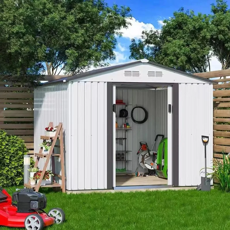 Outdoor Metal Garden Shed Waterproof Steel Frame Easy Assembly Nature Type Storage Unit for Backyard Tool Room Pressure Treated