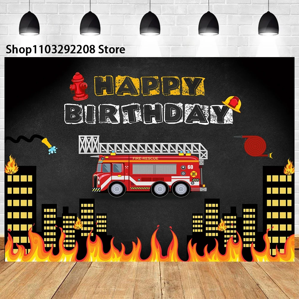 Fireman Firetruck Theme Baby Boy Birthday Party Backdrop Fireman Fire Truck Banner Portrait Photography Studio Party Supplies