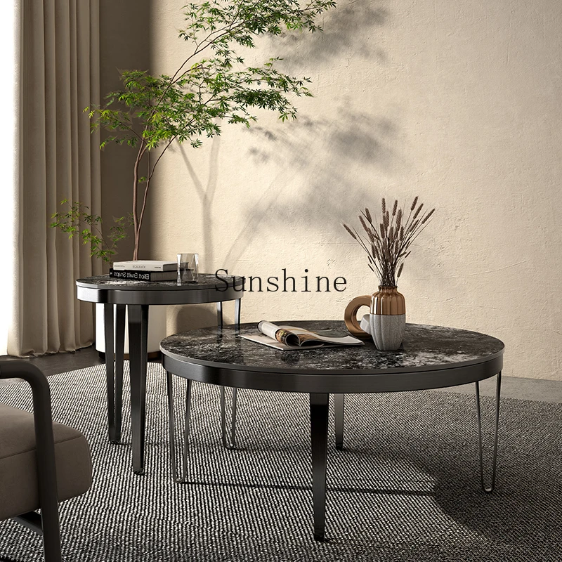 

Light luxury rock slab coffee table Modern living room Creative minimalism High sense Size round coffee table combination