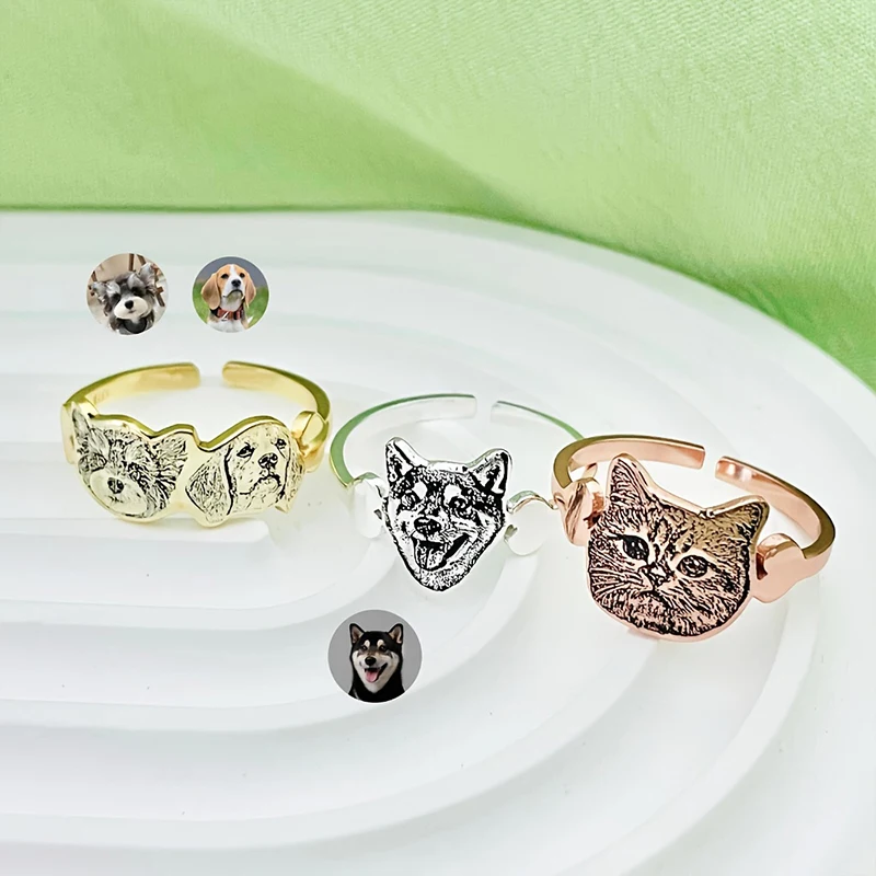 

Кольцо для фотографий «Аватар» на заказ, ювелирные изделия для портрета собаки/кошки, нержавеющая сталь 304L, позолоченные кольца 18 карат, сувенир для потерянных домашних животных