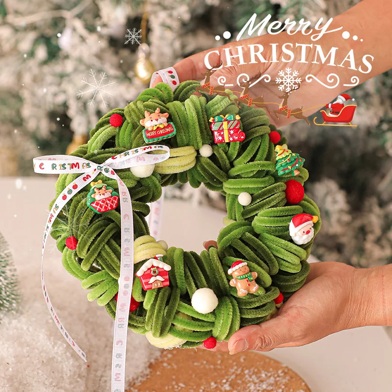 1Pcs Twisty Stick Christmas Tree Ornaments DIY Kit Handmade Hanging Xmas Pendant Craft Set with Bell Bow for Home Holiday Gift