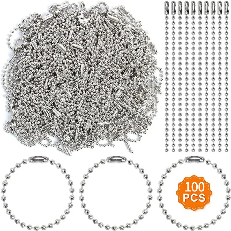 100pcs/box 10cm Sliver Color Ball Bead Chains Fits Key Chain/Label Hand Tag Connector for DIY Jewelry Making Accessorise