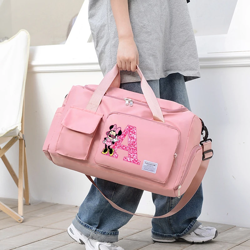 Minnie Mickey Mouse Disney Women Carry on Travel Bag Lady Gym Weekend Duffle Bags with Shoe Compartment Sport Fitness HandBag