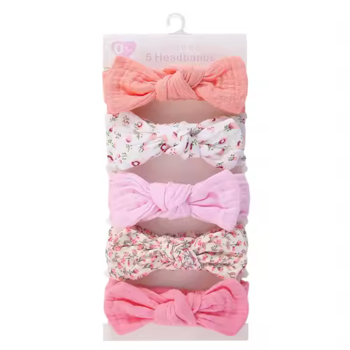 5Pcs/Set Solid Muslin Cotton Linen Baby Headband Elastic Rabbit Ear Hair Band Infant Girl Turban Headwraps Stretch Accessories - Image 13