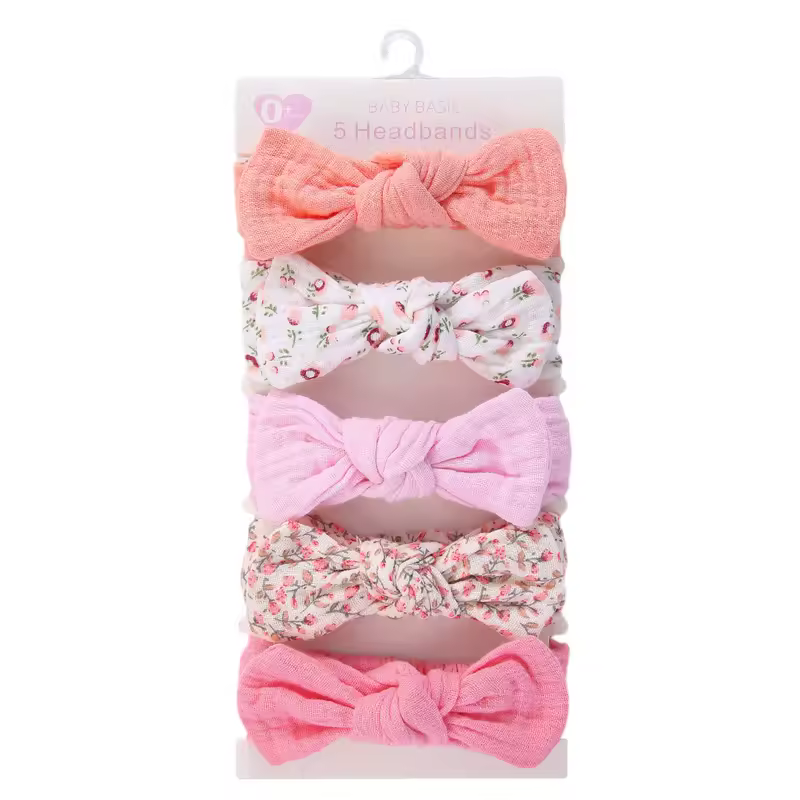 5Pcs/Set Solid Muslin Cotton Linen Baby Headband Elastic Rabbit Ear Hair Band Infant Girl Turban Headwraps Stretch Accessories - Image 13