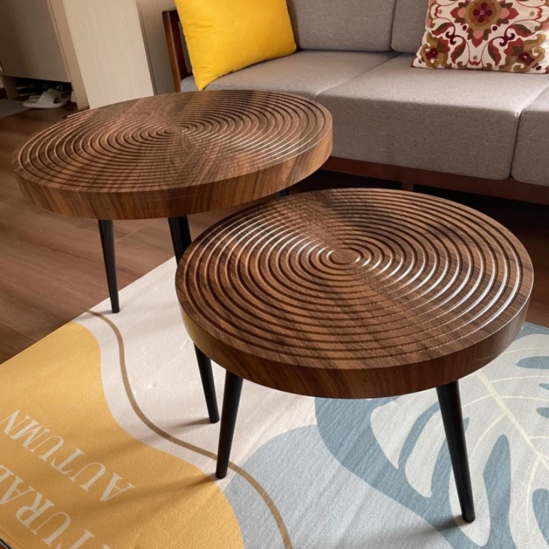 

Mid-Century Tea Table Minimalist Tree Ring Design Coffee Table Compact Side Desk for Small Space Versatile Accent Desk for Sofa