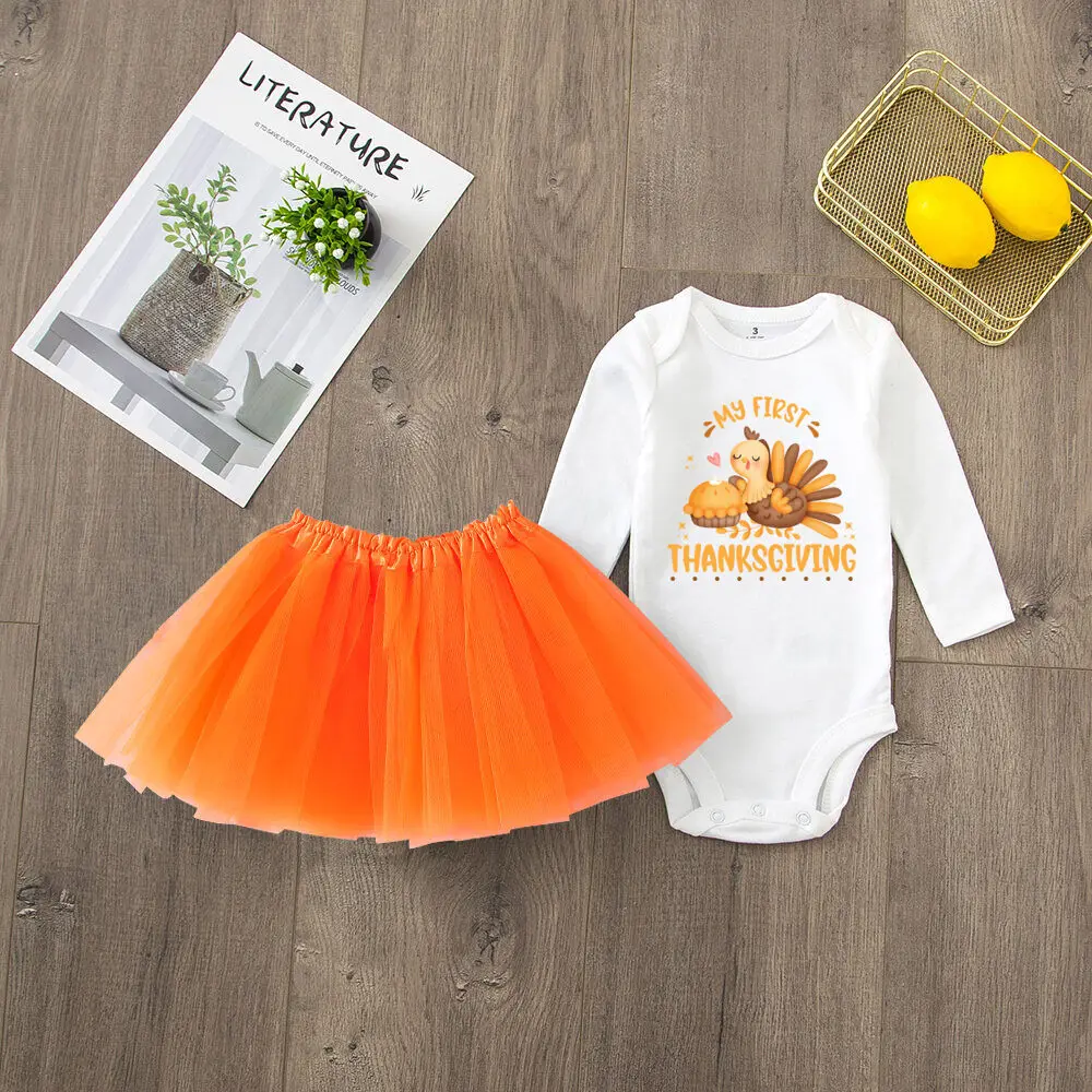 My 1st Thanksgiving Baby Girl Tutu Dress Set Fall Baby Outfit Babys First Thanksgiving Romper +tutu Dress Clothes