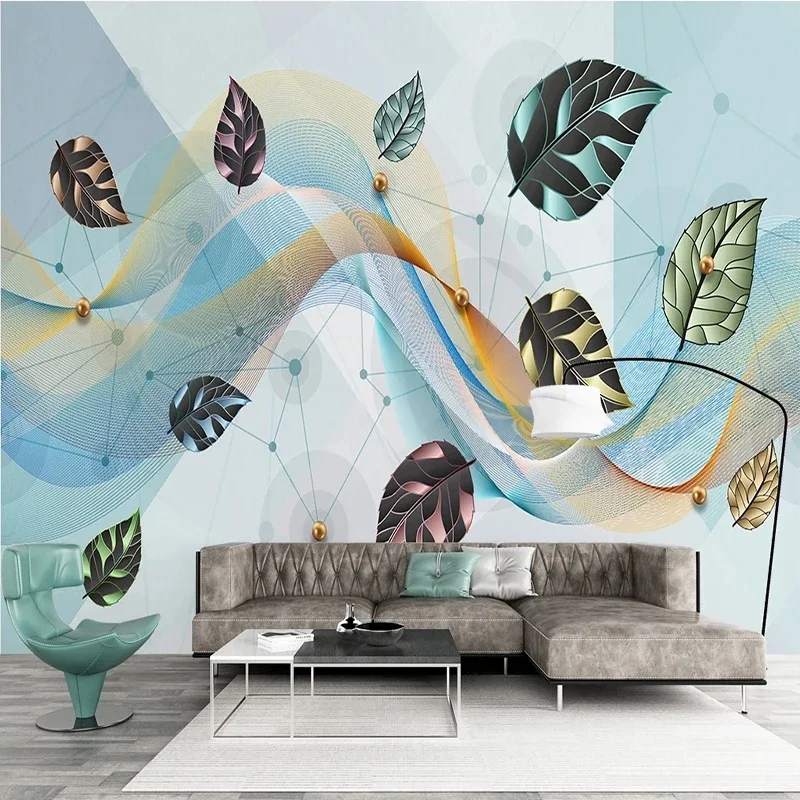 Custom Photo 3D Wallpaper Wall Murals Nordic Modern Geometric Lines Leaves Fresco Living Room Sofa Bedroom TV Home Decor Poster