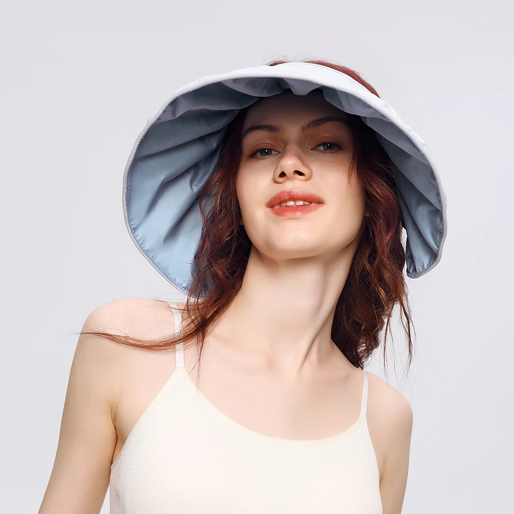 OhSunny Tie Straps Headband Cap Foldable Shell Shape Sunhat Women 2024 Full Face Protection Empty Top Big Brim Anti-UV Beach Hat