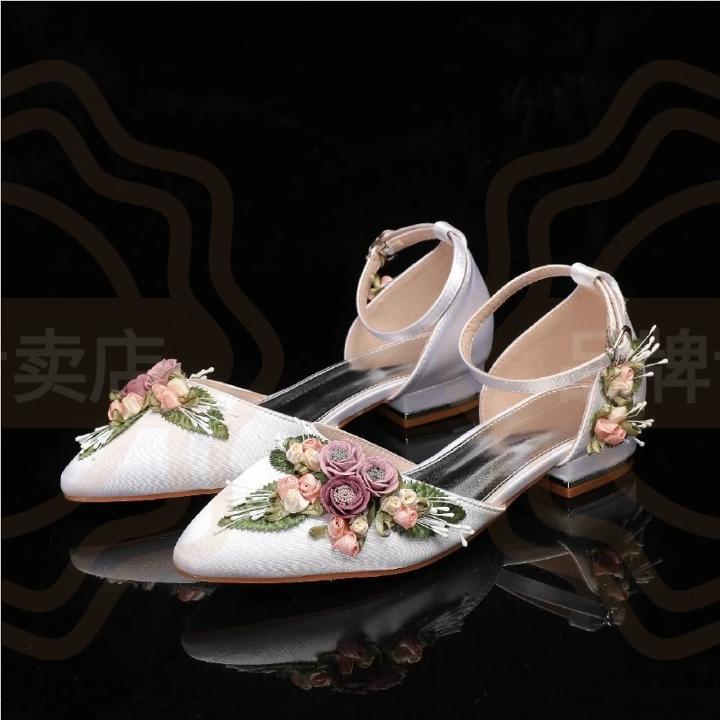 French Romance Womens Shoes Exquisite Flower High Heel Sandals for Woman Elegant Wedding Shoes Designer Shoes Sandalias De Mujer - view 3