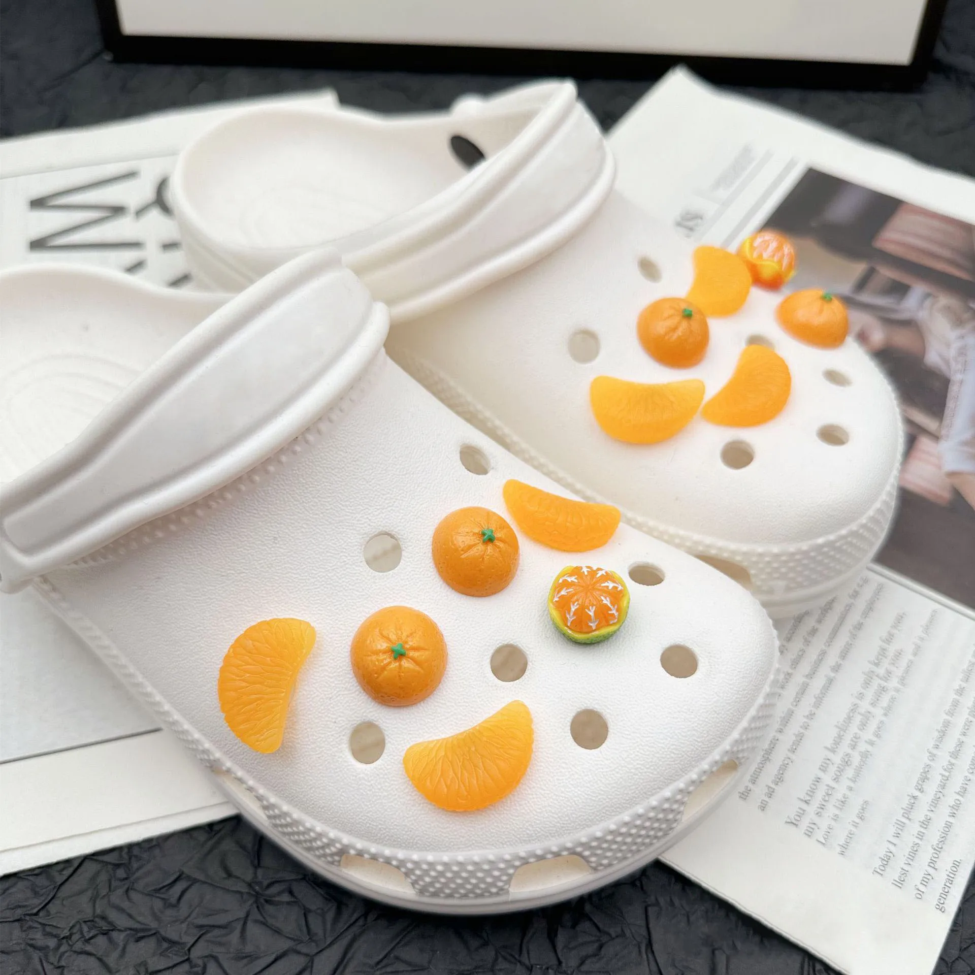 3D Cute Orange Fruit Lemon set Shoe Charms for Clogs Accessories DIY Slide Sandals Garden Shoe Decoration Buckles Pins Gifts