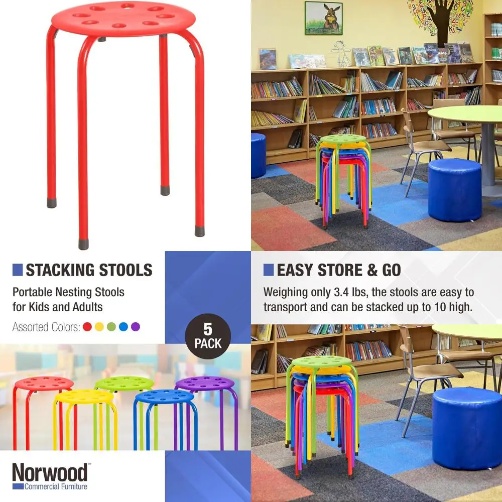 

Portable Stacking Stools in Assorted Colors for Kids & Adults, 17.75 Height, 5-Pack Office and Classroom Chairs