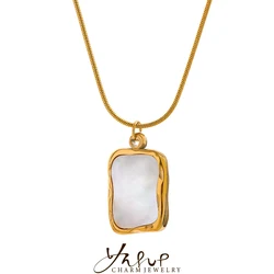 Yhpup Stainless Steel Shell Pendant Necklace Minimalist Chain Irregular Square Fashion Women Waterproof Jewelry Collier Femme