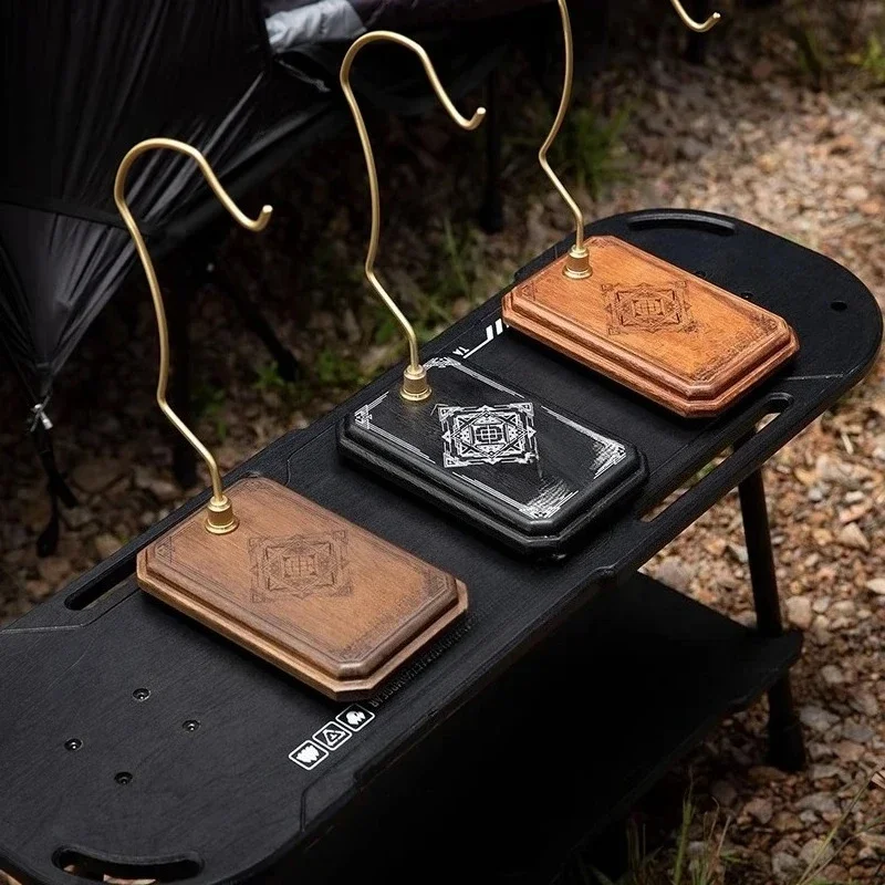 

Walnut Solid Wood Camping Light Base Outdoor Hanging Chandelier Brass Shelf for Campsite Lighting