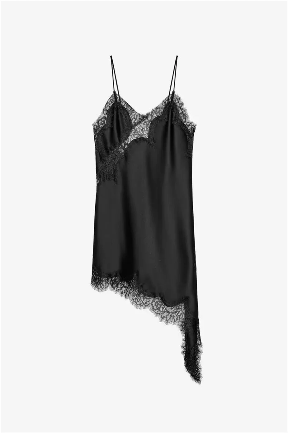 Abiti asimmetrici in pizzo da donna Abiti sexy con scollo a barchetta e splicing in pizzo trasparente con scollo all'americana da donna