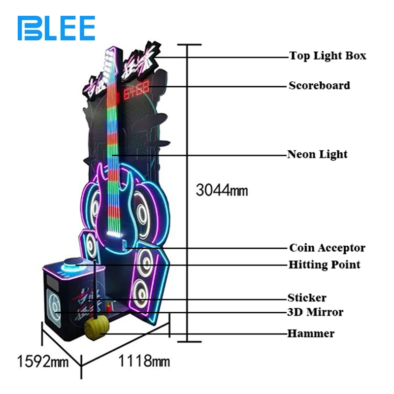 Popular Coin Operated Crazy Guitar king of Hammer Power Arcade Punch Game Big Hammer Punching Hammer Strength Machine