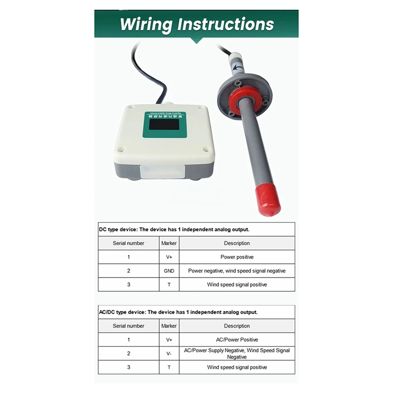 Sensor de velocidad del viento de tuberías de 0-30 M/S, alta precisión, fontanería, Detector de volumen de velocidad del aire, transmisores