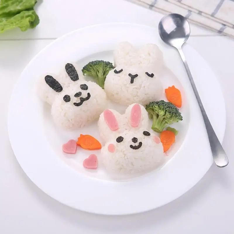 1 Set Sushi Mold Rice Ball Mold Cartoon Cat Pattern Sushi Bento Nori Kitchen Rice Decor Kits Sandwich For Baby Kids Sushi Tools