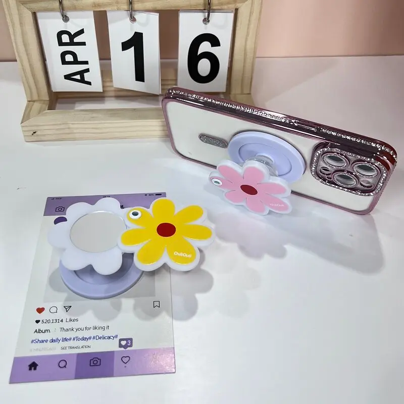 

Mirror Sliding Magnetic Holder with Floral Design Compatible with MagSafe Phone Magnetic Holder for Watching TV Dramas