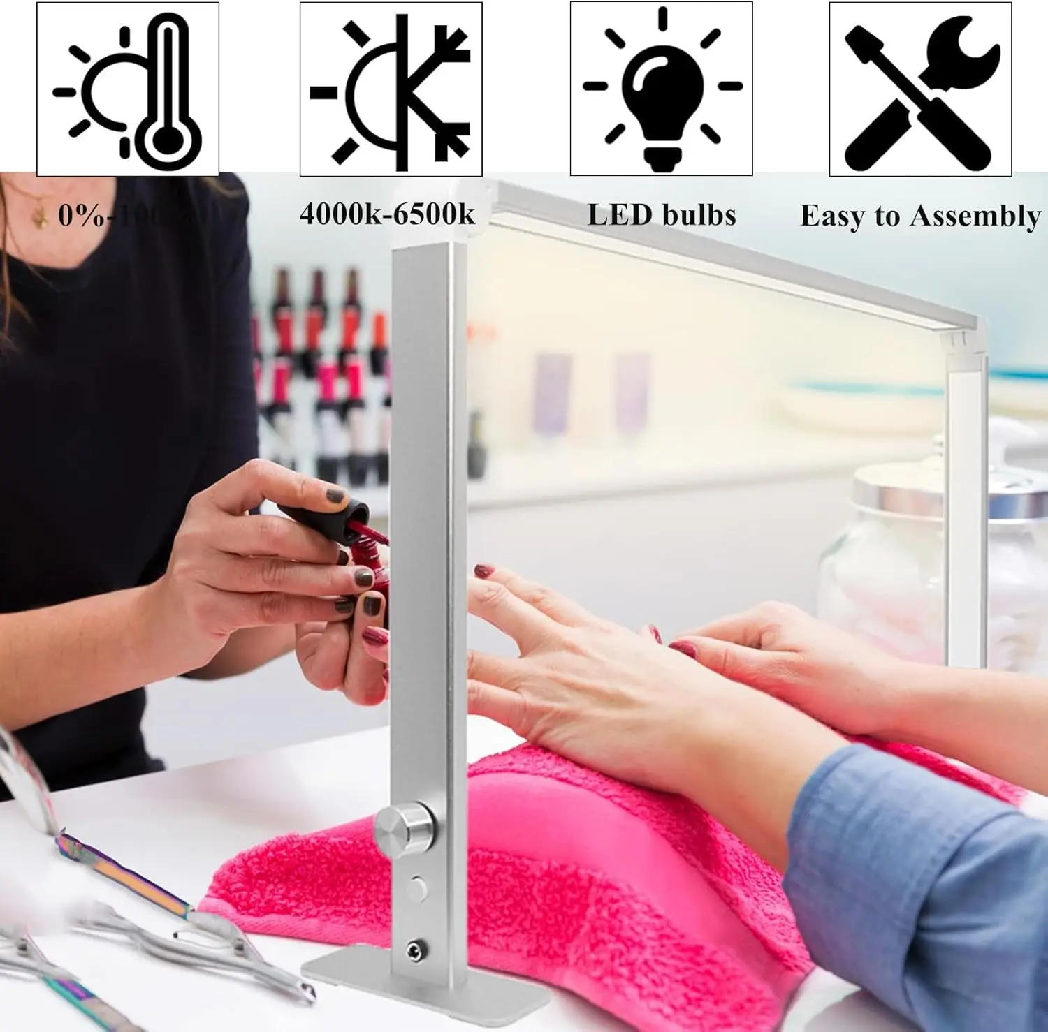 36W Half Moon Lamp Foldable Nail Desk Lamp 3000K-6000K Dimmable Nail Light for Desk 15inch LED Nail Tech Lamp Tattoo, Eyebrows
