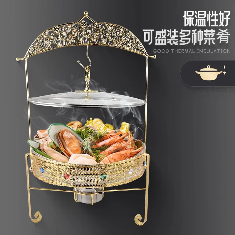 Golden hotel restaurant alcohol heating fire boiler glass cover can be hung stainless steel buffet furnace