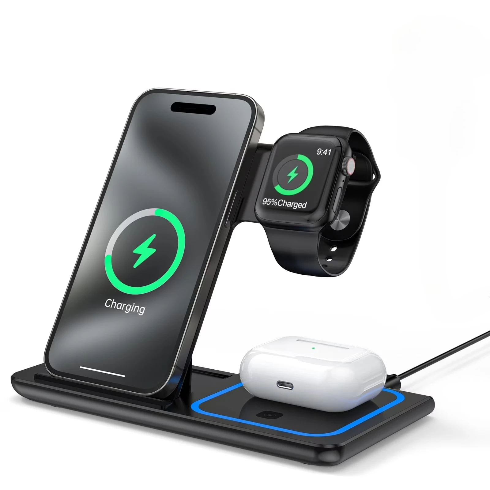 3 in 1 Wireless Charger Dock for iPhone 17/16/15/14/13/12/11/Pro Apple Watch Series 11-3 AirPods Pro 4/3/2 Fast Charging Station