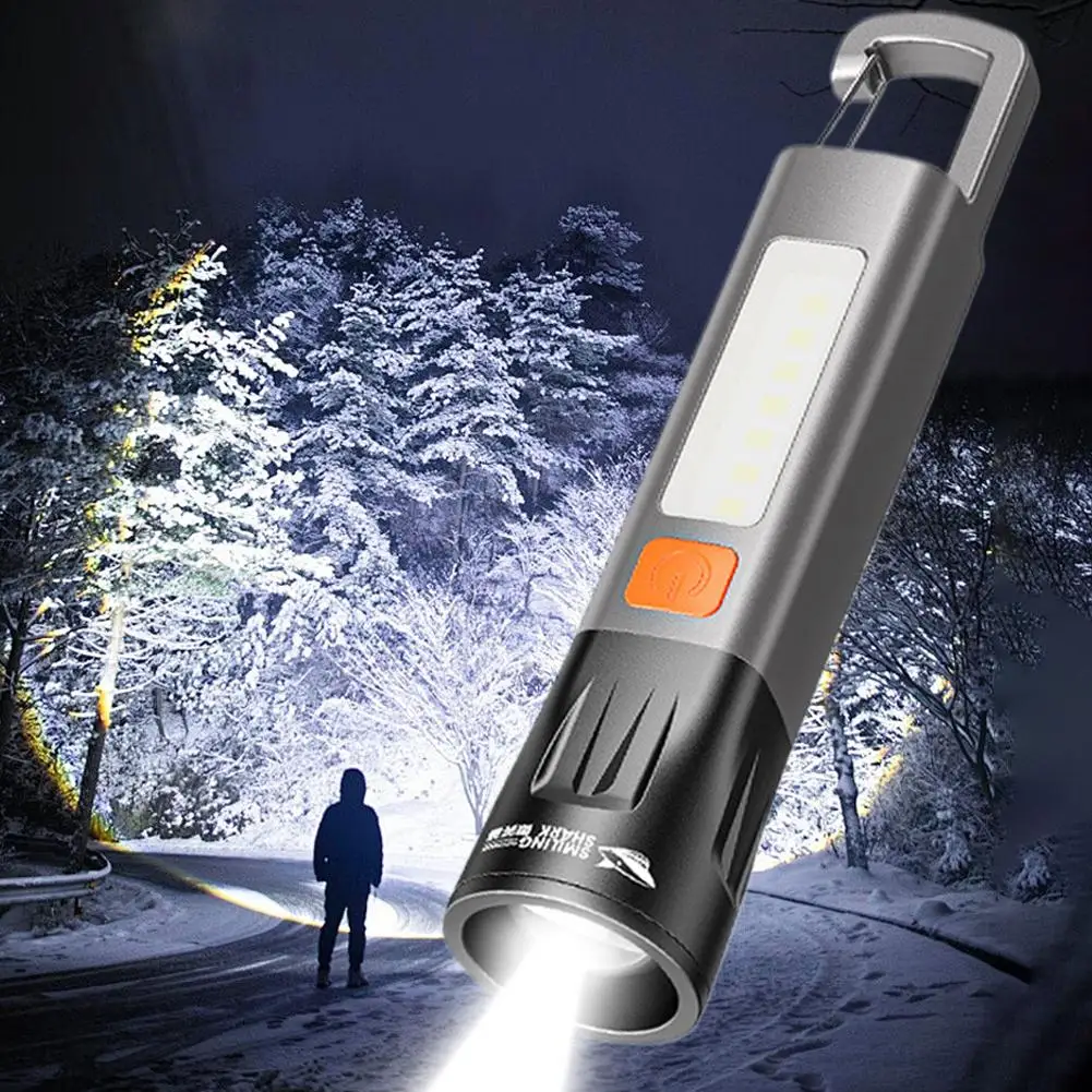 Strong Lighting ABS Flashlamp USB Charging Light With Hook Camping Light Portable Outdoor Waterproof Torch Focus COB Side Lamp
