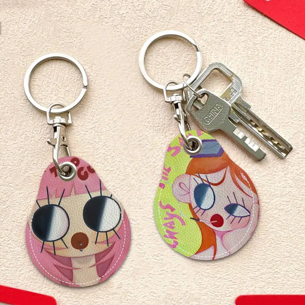 Personality Big Eyes Girl Keyring Leather Access Card Holder Keychain Community Water Drop Proximity Card Protective Case