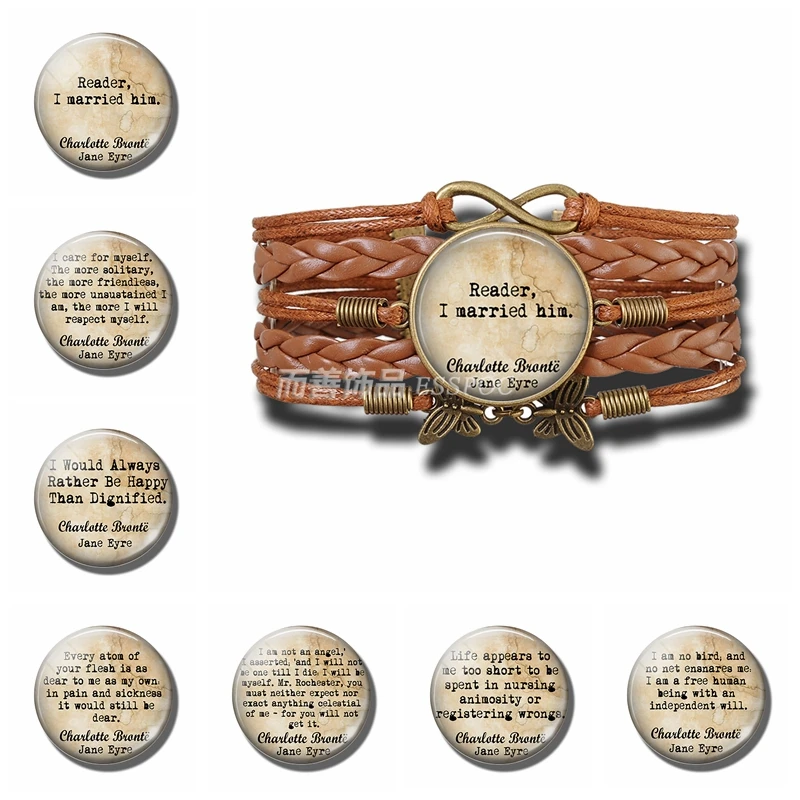 Charlotte Bronte Inspirational Quote Leather Double Multilayer Braided Bracelets Glass Infinite Jewelry Jane Eyre Book Lovers