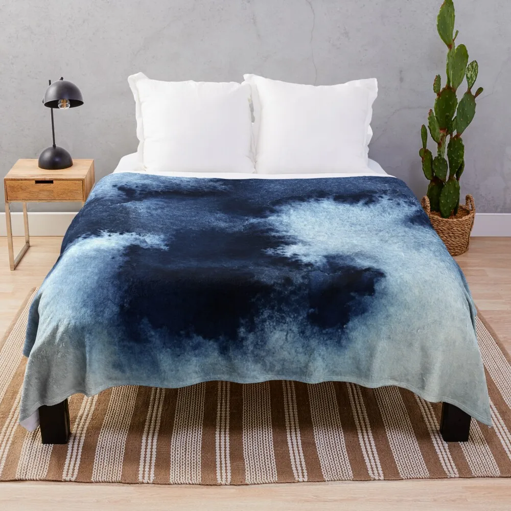 

Indigo Nebula, Blue Abstract Painting Throw Blanket Flannel Fabric for babies Comforter Blankets