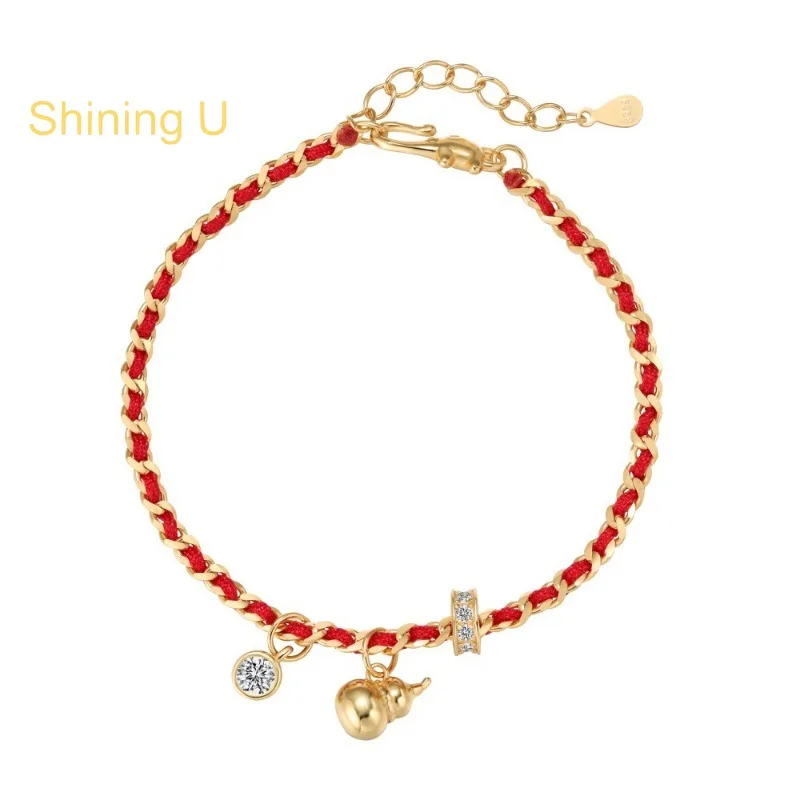 

Shining U S925 Silver Gourd Red Line Bracelet for Women Fine Jewelry New Chinese Style Good Luck Gift