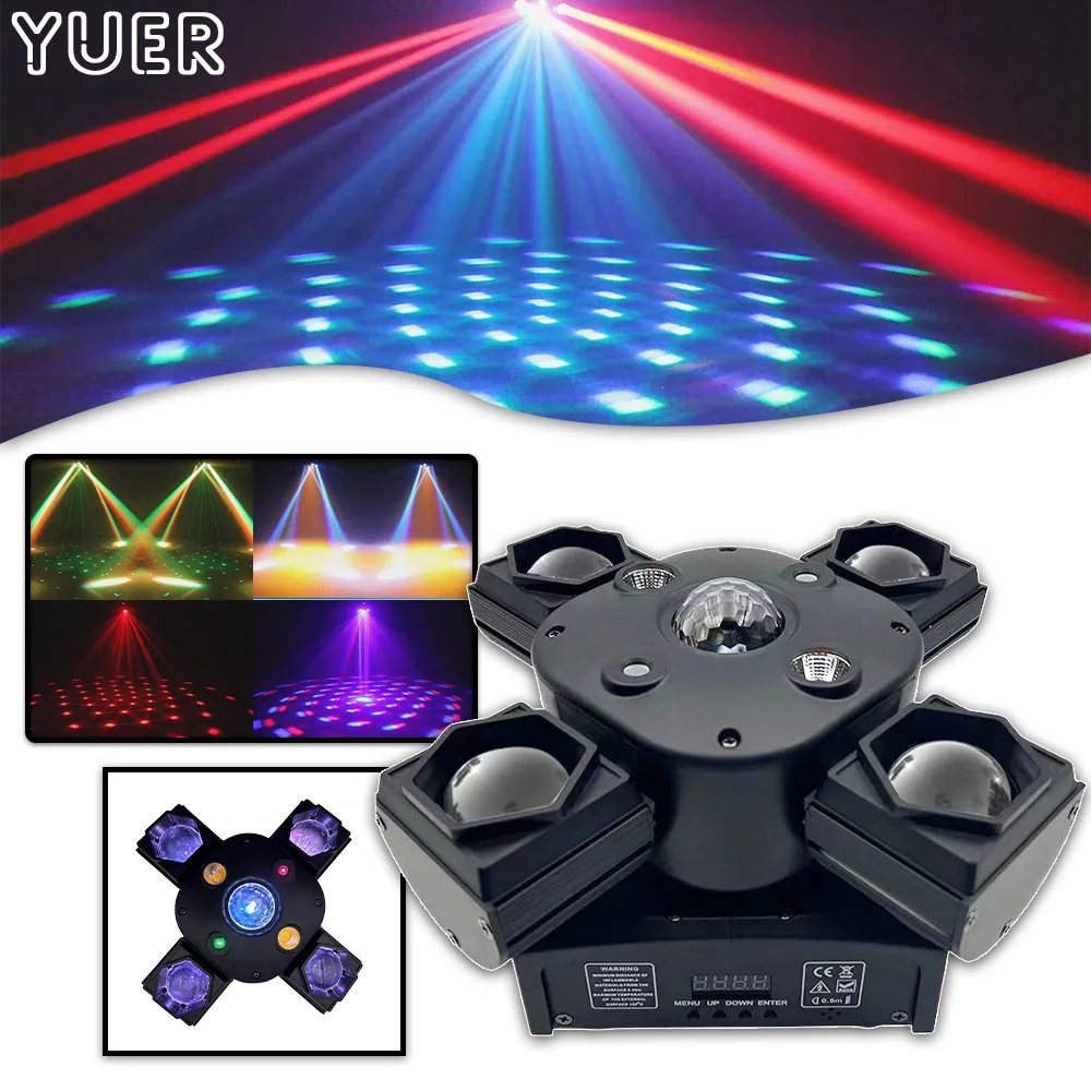 

YUER 4 Arms 4x15w RGBW RG Laser 2x5w Gold Strobe 3in1 Effect Moving Head Party Dance Stage Lighting Dj Disco Club Indoor Lamp