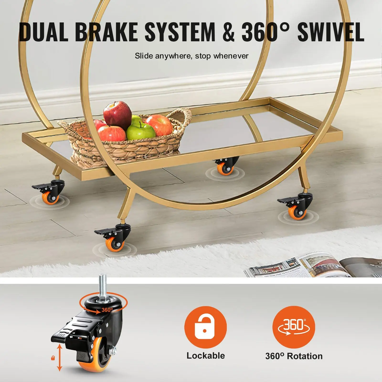 Rodízio, 2 polegadas, conjunto de 4, capacidade de carga de 110 libras, rodízios de haste rosqueada com freio de travamento duplo de segurança, indu resistente