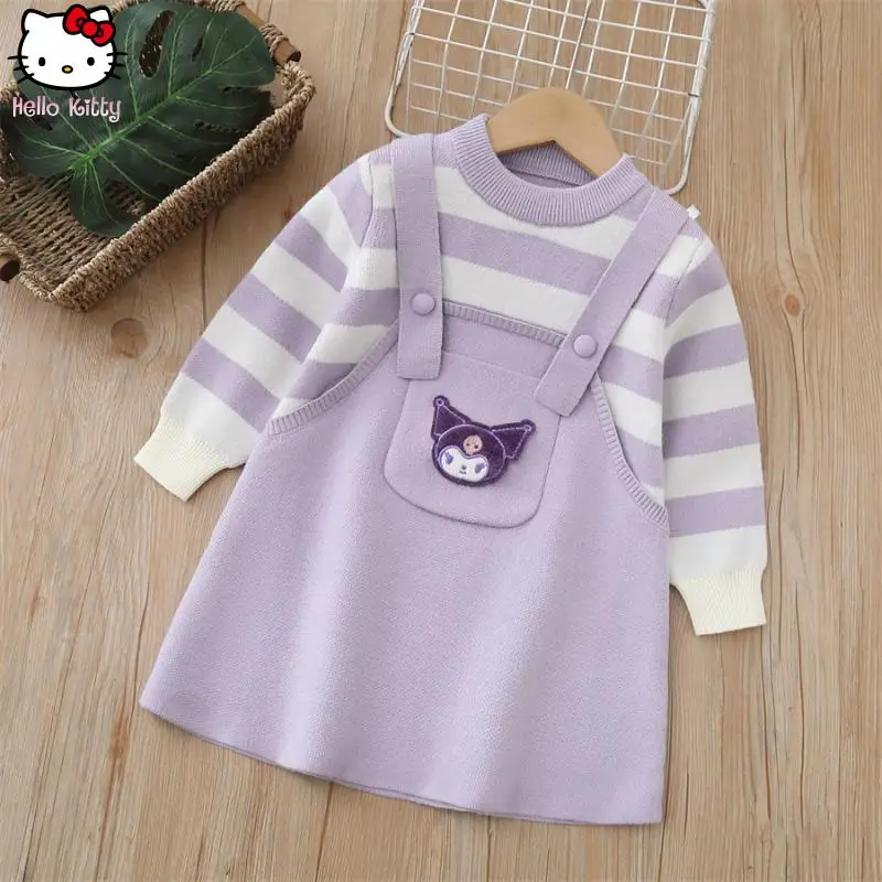 

Cartoon Kawaii Girls Bow Kuromi My Melody Knitted Dress Anime Autumn Winter New Sanrio Sweater Dress Fashionable Soft Sweet