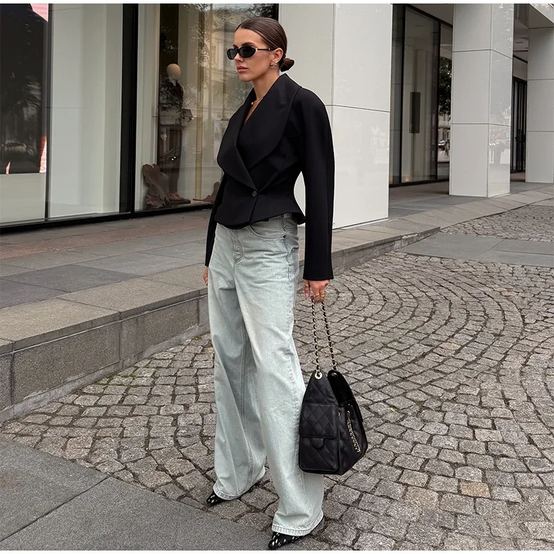 Damen-Hosen-Sets, V-Ausschnitt, Langarm, Taillenbetonende Asymmetrische Mäntel, Hochgeschnittene Plissierte Hosen, Schicke Büro-Outfits für Damen, Neuheiten – Detail 15