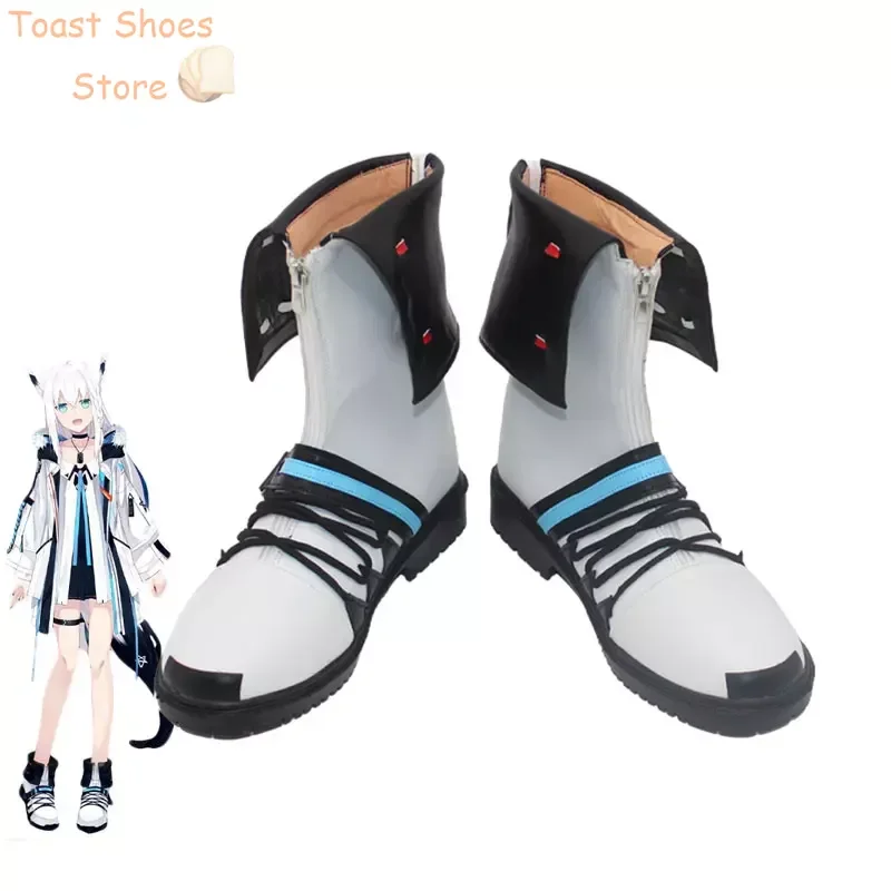 

Shirakami Fubuki Cosplay Shoes Halloween Carnival Boots Vtuber Cosplay Prop PU Leather Shoes Costume Prop